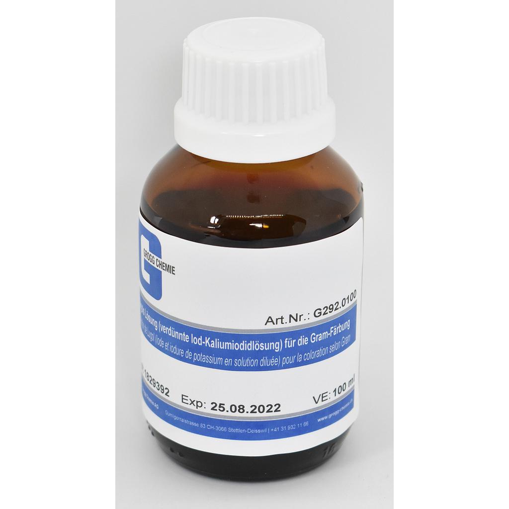 Lugol's solution (diluted iodine-potassium iodide solution) for Gram stain