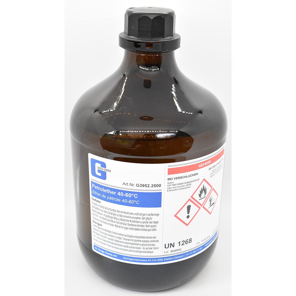 Petroleum ether 40-60°C (This product was taxed at a preferential rate; it may therefore not be used as fuel. Infringements will be penalised in accordance with the Mineral Oil Tax Act)
