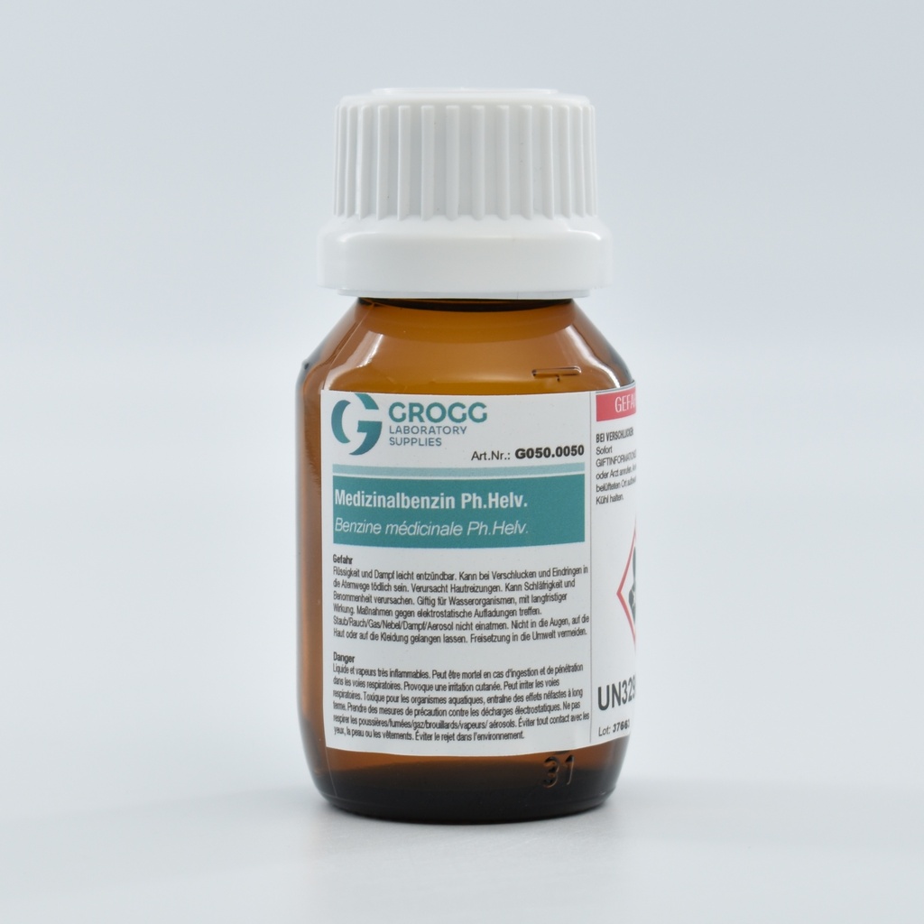 Benzine médicinale Ph.Helv. (Cette marchandise a été imposée à un taux de faveur ; elle ne peut donc pas être utilisée comme carburant. Les infractions sont sanctionnées conformément à la loi sur l'imposition des huiles minérales)