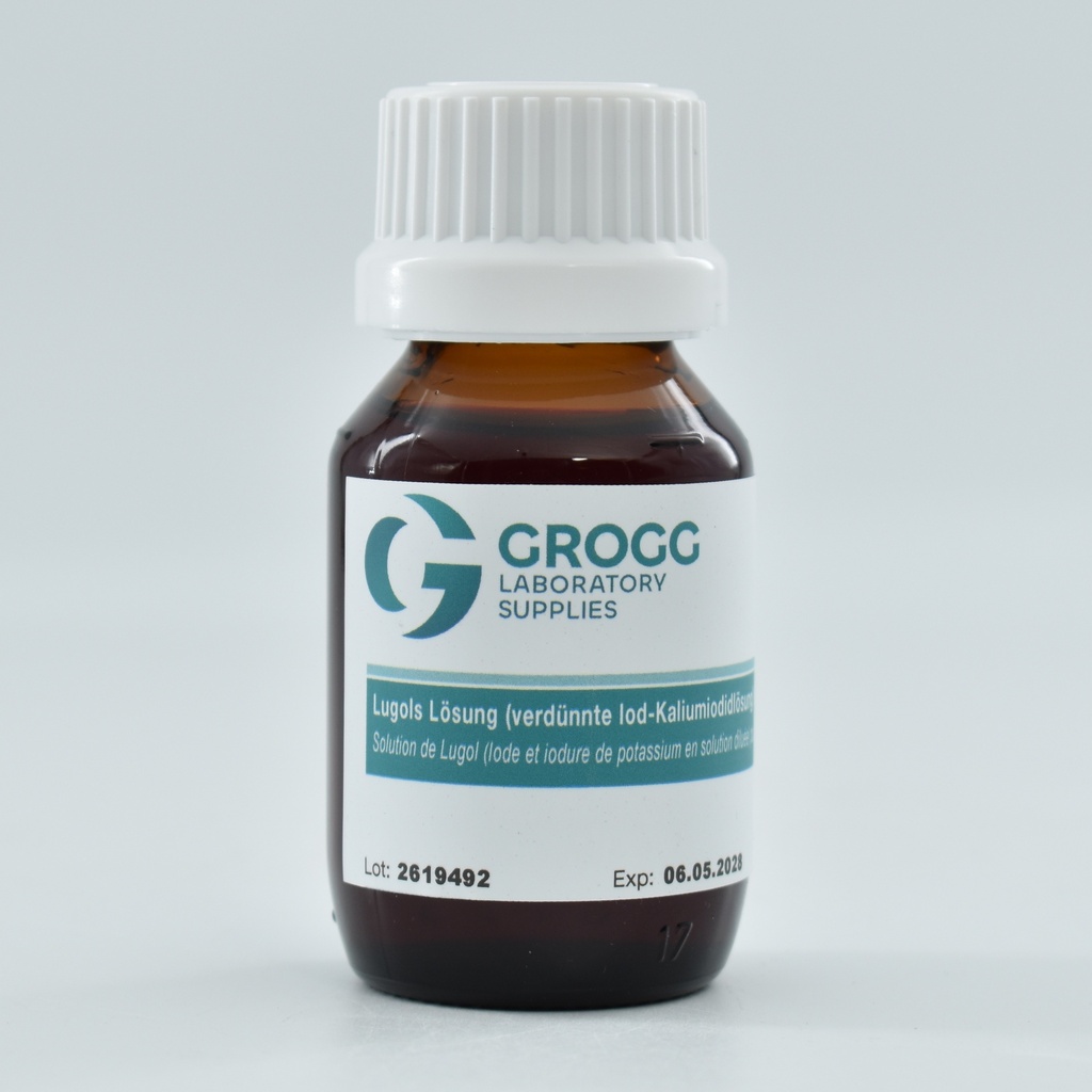 Lugol's solution (diluted iodine-potassium iodide solution) for Gram stain