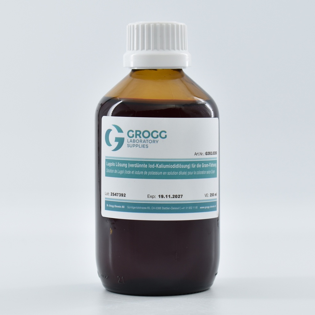 Lugol's solution (diluted iodine-potassium iodide solution) for Gram stain