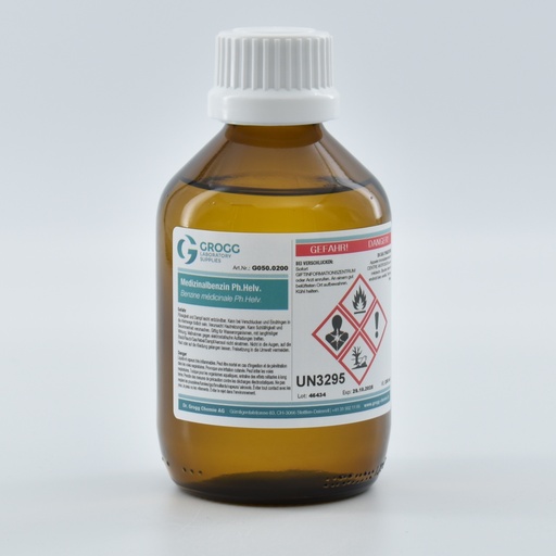 [G050.0200] Benzine médicinale Ph.Helv. (Cette marchandise a été imposée à un taux de faveur ; elle ne peut donc pas être utilisée comme carburant. Les infractions sont sanctionnées conformément à la loi sur l'imposition des huiles minérales)