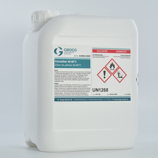 [G3952.5000] Petrolether 40-60°C (Diese Ware wurde zu einem begünstigten Satz versteuert; sie darf daher nicht als Treibstoff verwendet werden. Widerhandlungen werden nach dem Mineralölsteuergesetz geahndet)