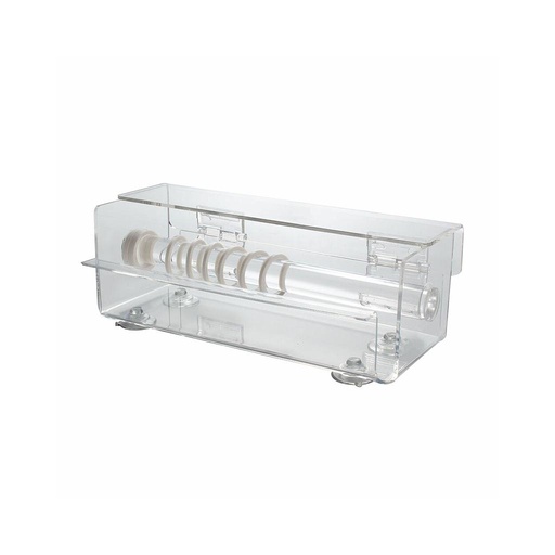 [817-1592] Abroller, für ablösbares und temperaturbeständiges Etikettenklebeband, Material: Acryll, für mehrere Rollen, nutzbare Breite: 220 mm , für Rollen-L: 12,7 m, für Rollen-B: 13 mm, 19 mm und 25 mm, mit Deckel und Saugfüßen
