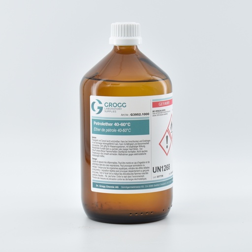 [G3952.1000] Petroleum ether 40-60°C (This product was taxed at a preferential rate; it may therefore not be used as fuel. Infringements will be penalised in accordance with the Mineral Oil Tax Act)